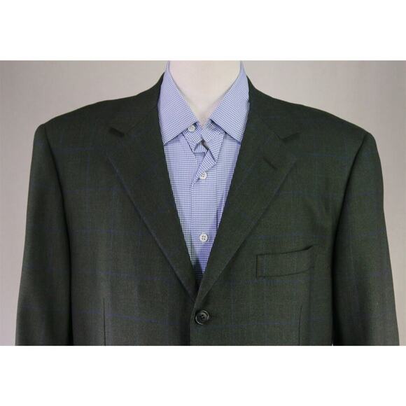 Ari Boston by R. Caruso Green w/ Blue Windowpane Wool Sportcoat Blazer 44R - Picture 3 of 9